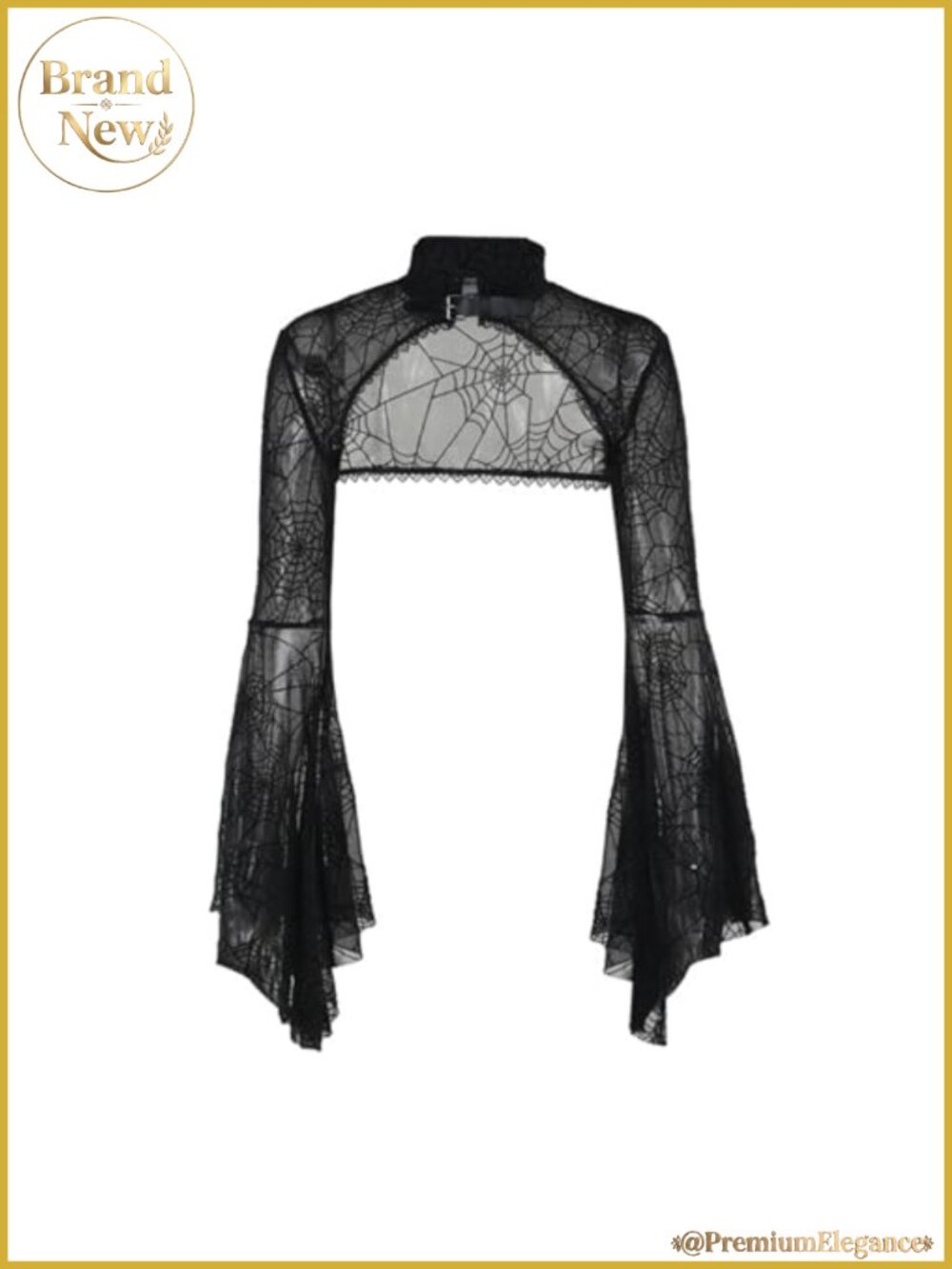 Gothic Cropped Cardigan Shrug Bell Sleeve Women Y2K Black Sheer Top
